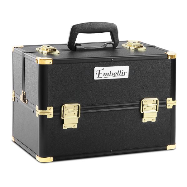 Portable Cosmetic Beauty Makeup Case – Black & Gold