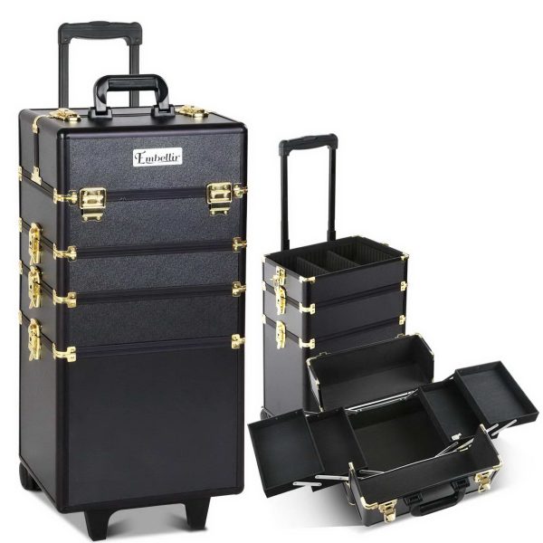 7 in 1 Portable Cosmetic Beauty Makeup Trolley – Black & Gold