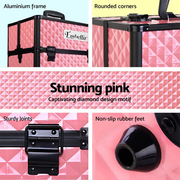 Portable Cosmetic Beauty Makeup Case – Diamond Pink
