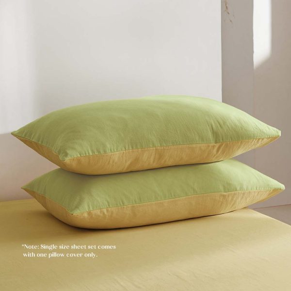Washed Cotton Quilt Set Yellow Lime Double