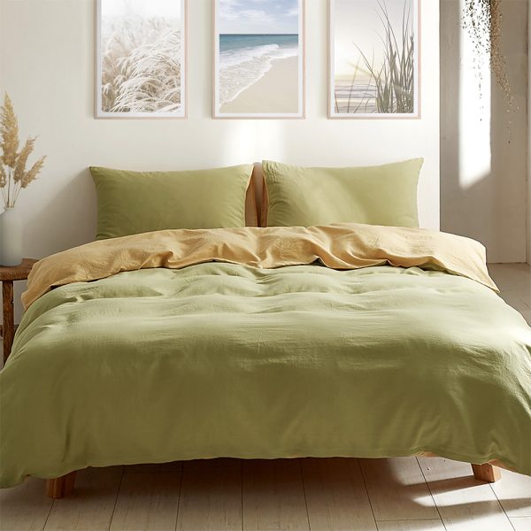 Washed Cotton Quilt Set Yellow Lime Double