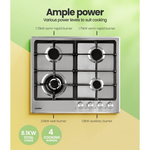 60cm Gas Cooktop Stainless Steel 4 Burners Kitchen Stove Cook Top NG LPG