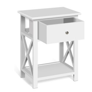Bedside Table 1 Drawer with Shelf - EMMA White