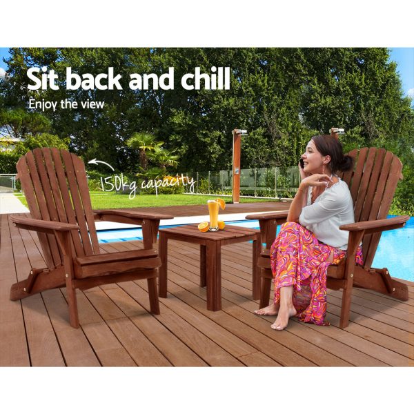 3PC Outdoor Setting Beach Chairs Table Wooden Adirondack Lounge Garden