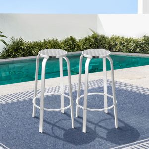 2-Piece Outdoor Bar Stools Patio Indoor Bistro Aluminum Chairs
