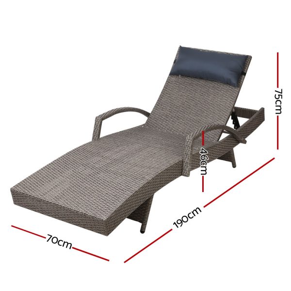 Set of 2 Sun Lounge Outdoor Furniture Wicker Lounger Rattan Day Bed Garden Patio Grey