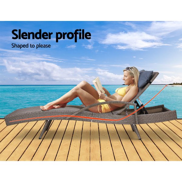 Set of 2 Sun Lounge Outdoor Furniture Wicker Lounger Rattan Day Bed Garden Patio Grey
