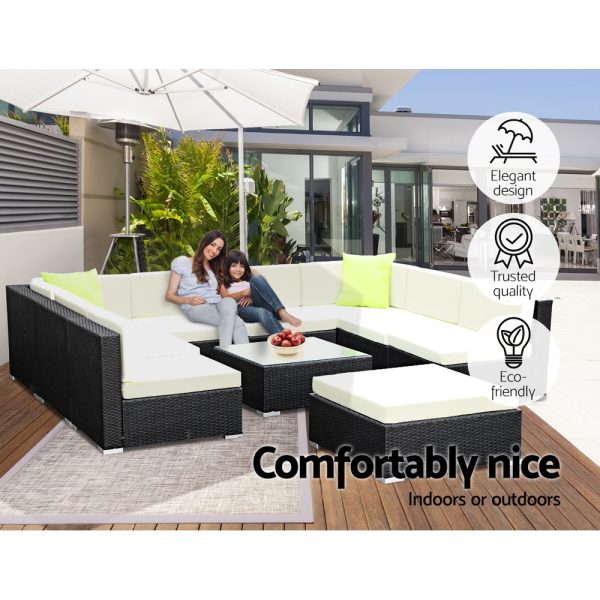 10PC Sofa Set with Storage Cover Outdoor Furniture Wicker
