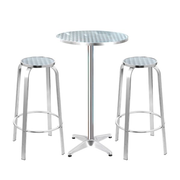 Outdoor Bistro Set Bar Table Stools Adjustable Aluminium Cafe 3PC Round