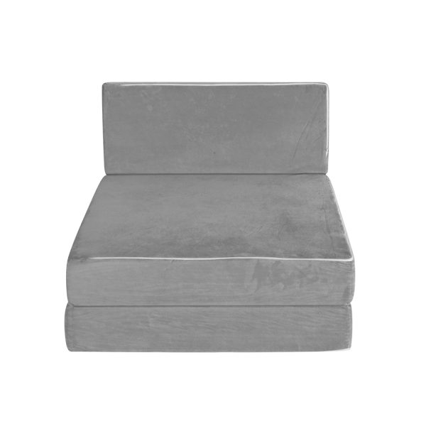 Folding Foam Mattress Portable Sofa Bed Lounge Chair Velvet Light Grey
