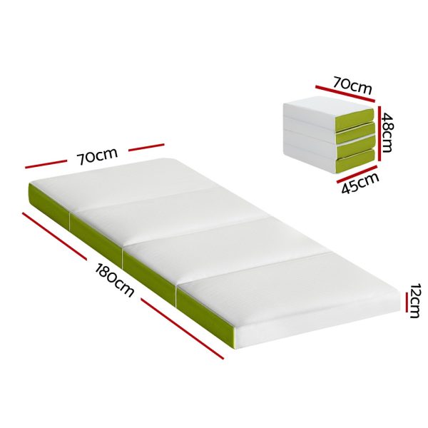 Foldable Mattress 4-FOLD Folding Bed Mat Camping Single Green