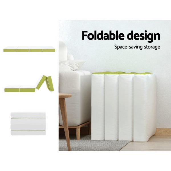 Foldable Mattress 4-FOLD Folding Bed Mat Camping Single Green