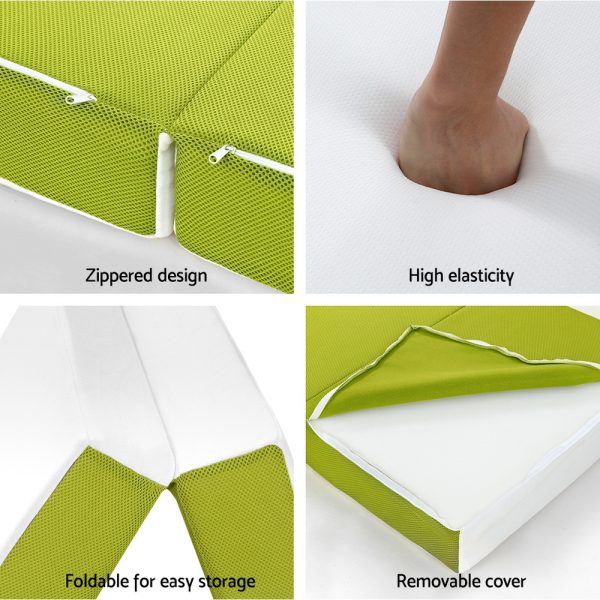 Foldable Mattress Folding Bed Mat Camping Trifold Single Green