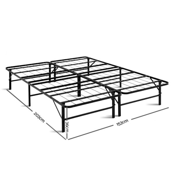 Foldable Queen Metal Bed Frame – Black