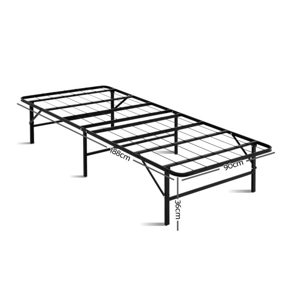 Foldable Single Metal Bed Frame – Black