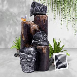 Solar Water Feature with LED Lights 3-Tier Buckets 76cm