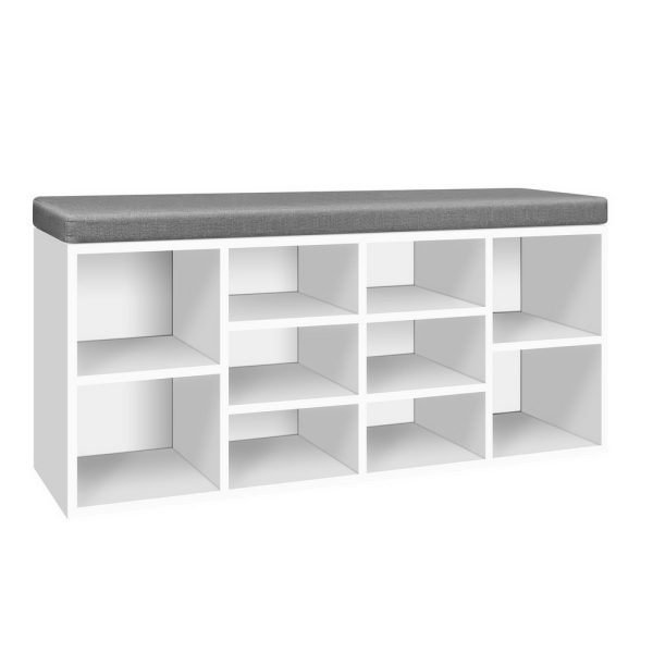 Fabric Shoe Bench with Storage Cubes – White