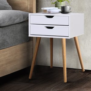 Bedside Table 2 Drawers - BODIE White