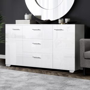 High Gloss Sideboard Storage Cabinet Cupboard - White