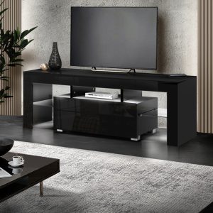 Eaton TV Cabinet Entertainment Unit Stand RGB LED Gloss Furniture 130cm Black