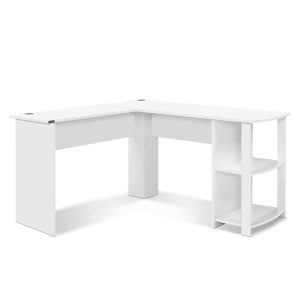 Office Computer Desk Corner Student Study Table Workstation L-Shape Shelf White