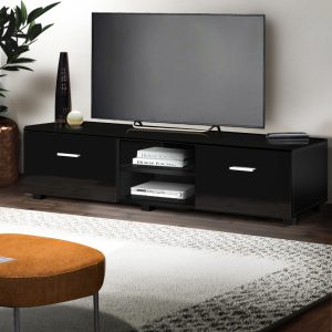 Porthcawl 140cm High Gloss TV Cabinet Stand Entertainment Unit Storage Shelf Black