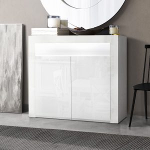 Buffet Sideboard Cabinet LED High Gloss Storage Cupboard 2 Doors White