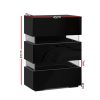 Bedside Table Side Unit RGB LED Lamp 3 Drawers Nightstand Gloss Furniture Black