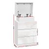 Bedside Tables Side Table 3 Drawers RGB LED High Gloss Nightstand White