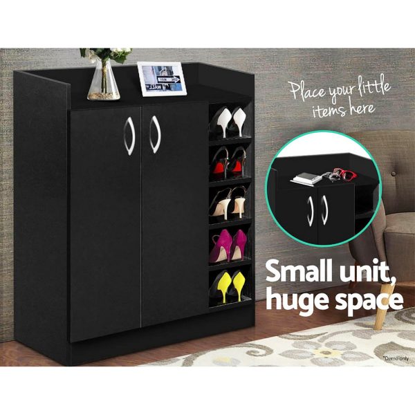 2 Doors Shoe Cabinet Storage Cupboard – Black