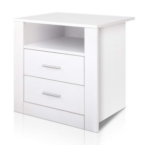 Bedside Table 2 Drawers with Shelf - TARA White