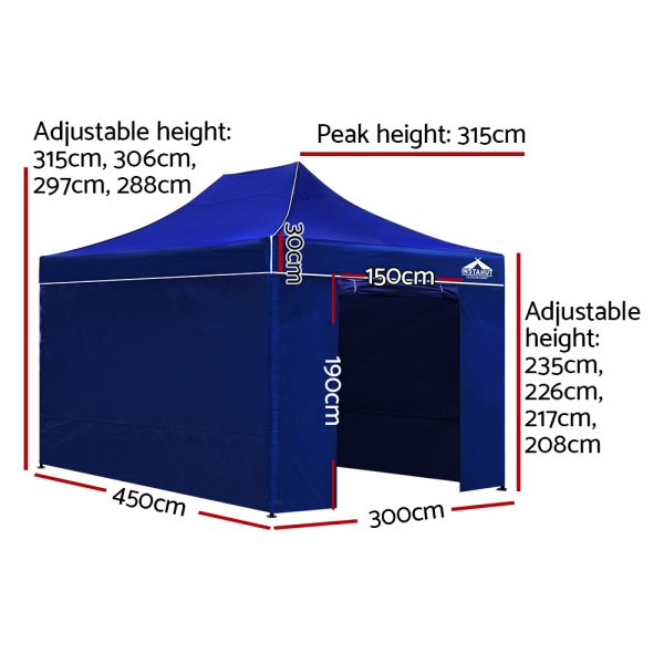 Gazebo Pop Up Marquee 3×4.5m Folding Wedding Tent Gazebos Shade Blue
