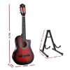 34″ Inch Guitar Classical Acoustic Cutaway Wooden Ideal Kids Gift Children 1/2 Size Red with Capo Tuner