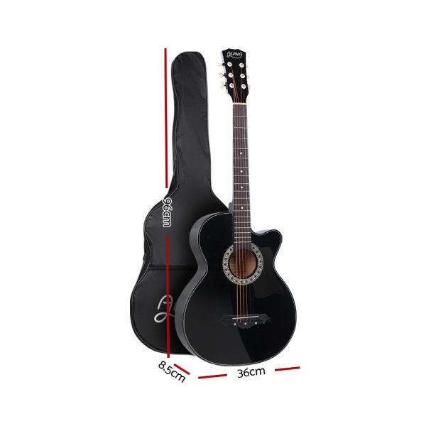 38 Inch Wooden Acoustic Guitar with Accessories set Black