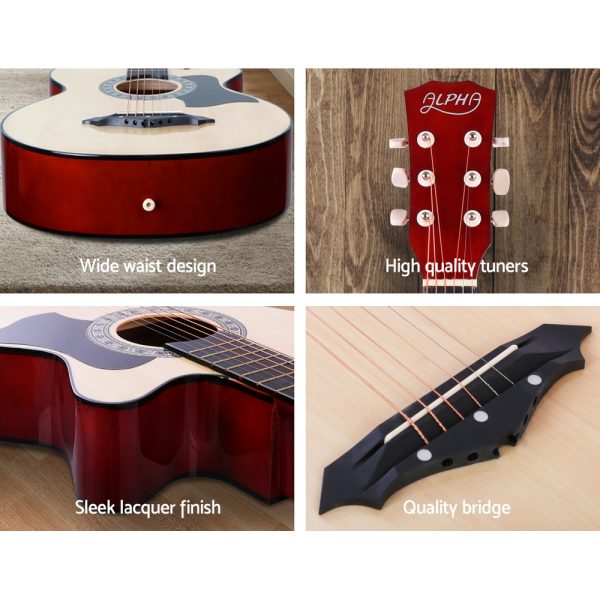 38 Inch Wooden Acoustic Guitar with Accessories set Natural Wood