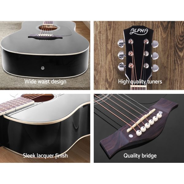 41 Inch Wooden Acoustic Guitar with Accessories set Black