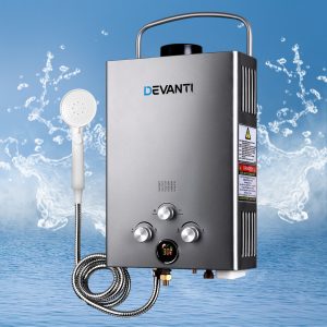 Portable Gas Water Heater 8LPM Outdoor Camping Shower Grey