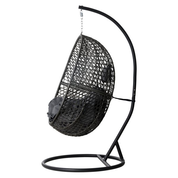 Swing Chair Egg Hammock With Stand Outdoor Furniture Wicker Seat Black