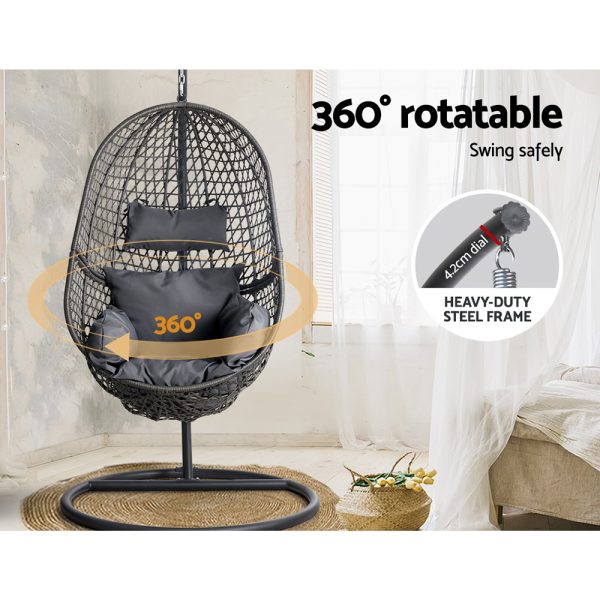 Swing Chair Egg Hammock With Stand Outdoor Furniture Wicker Seat Black