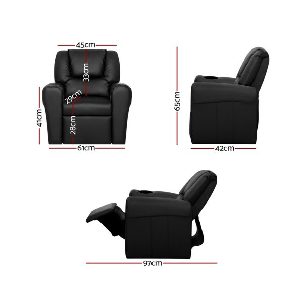 Kids Recliner Chair Black PU Leather Sofa Lounge Couch Children Armchair