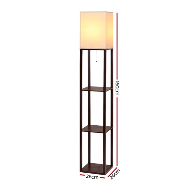 Shelf Floor Lamp Vintage Wood Reading Light Storage Organizer Home Office