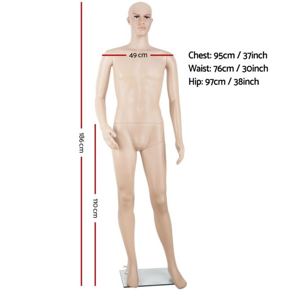 186cm Tall Full Body Male Mannequin – Skin Coloured