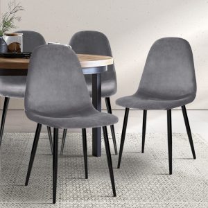 Dining Chairs Grey Velvet Set of 4 Nova