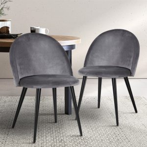 Dining Chairs Grey Velvet Set of 2 Charles