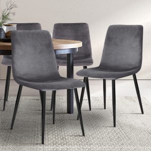 Dining Chairs Grey Velvet Set of 4 Lindsay