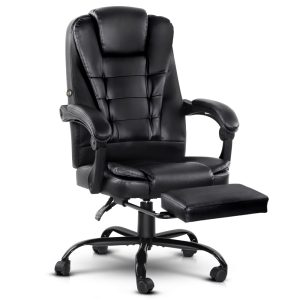 2 Point Massage Office Chair PU Leather Footrest Black