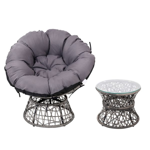 Outdoor Papasan Chairs Table Lounge Setting Patio Furniture Wicker Grey