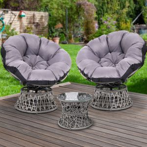 Outdoor Lounge Setting Papasan Chairs Table Patio Furniture Wicker Grey