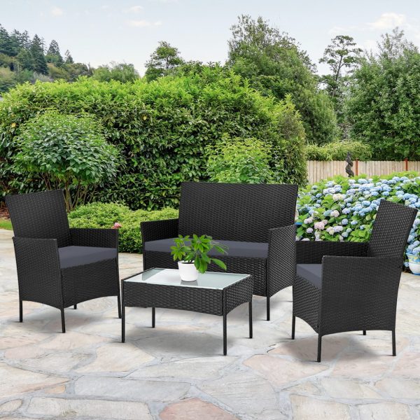 Garden Furniture Outdoor Lounge Setting Wicker Sofa Patio Storage Cover Black