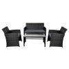 Set of 4 Outdoor Wicker Chairs & Table – Black